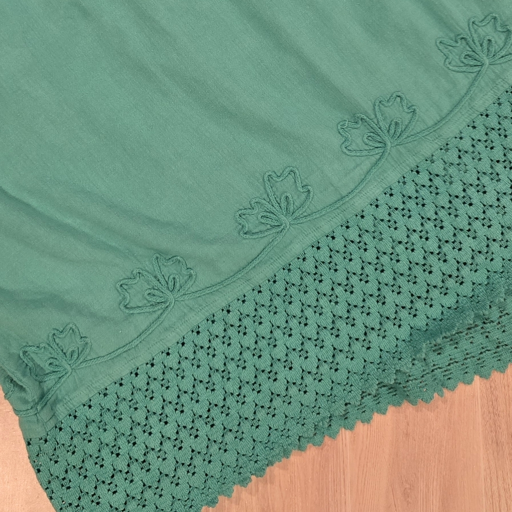 GRETTY ZUEGER Tunic Top Boho Embroidered Peasant Crochet Lace Vneck Turquoise XL - Picture 5 of 9